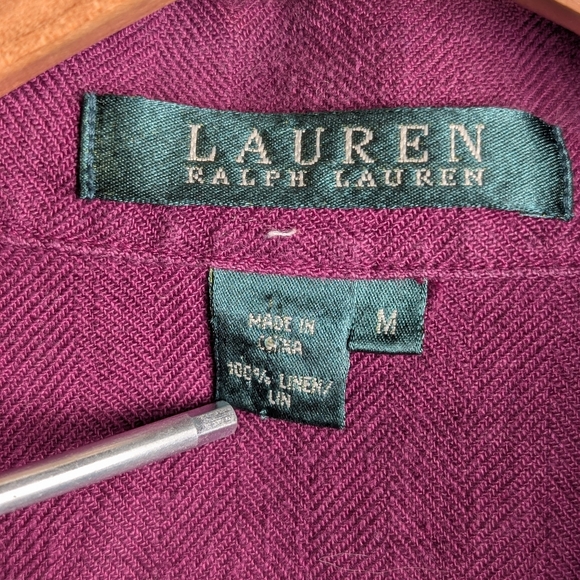 Vintage 100% Linen Lauren Ralph Lauren Herringbone Button Up Shirt, Women's S/M - Picture 8 of 9